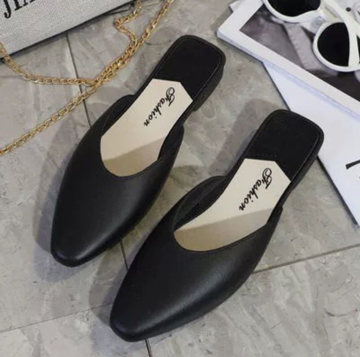24cm 黒 パンプス サンダル ローヒール フラットシューズ レディースパンプス ブラック 靴 履きやすい  春