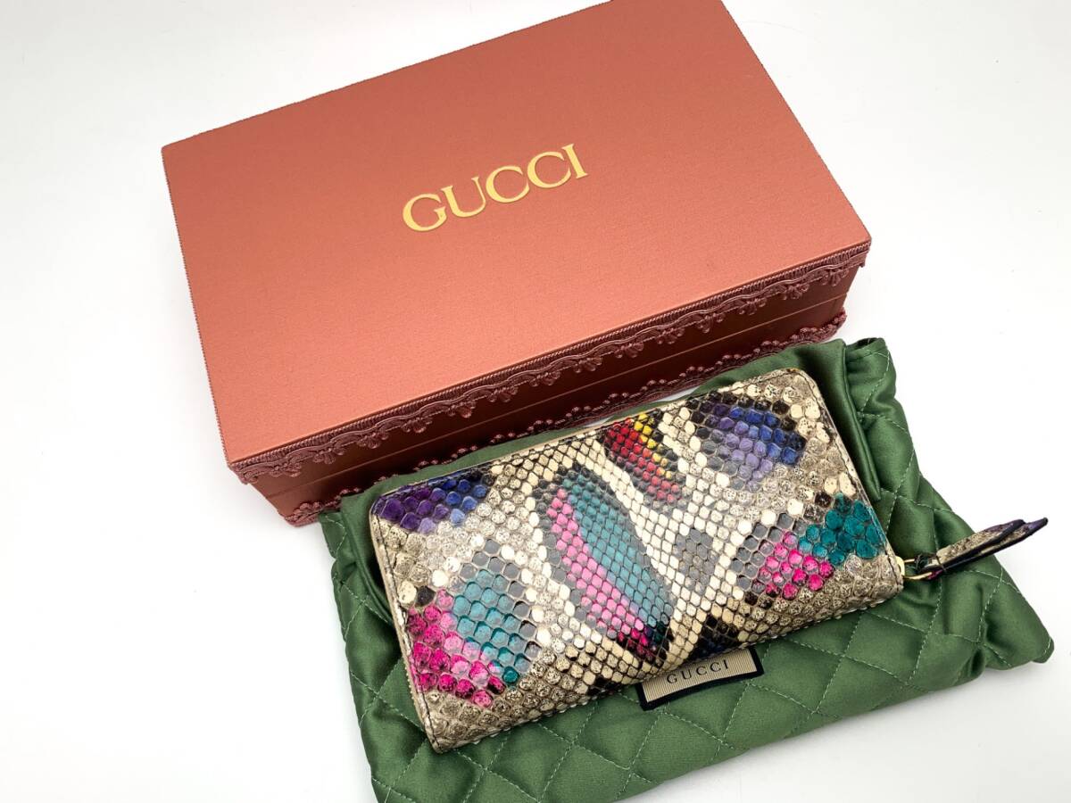 GUCCI グッチ カラフル GGマーモント パイソン 蛇革 レザー ジッピーウォレット 456117 長財布 サイフ ブランド_画像10