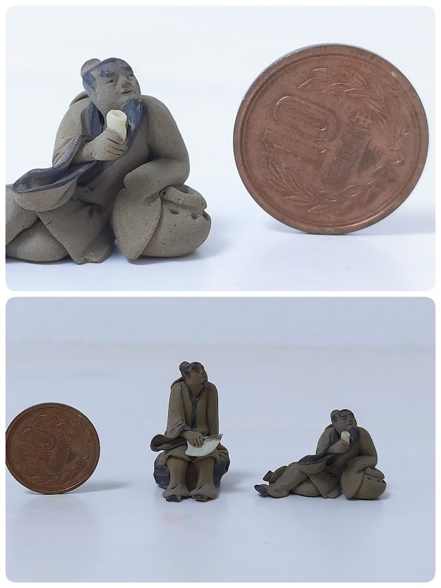 石湾陶器 陶器人形 対酒 現状品 ミニ人形 豆人形 中国古玩 中国伝統工芸 土人形の画像2