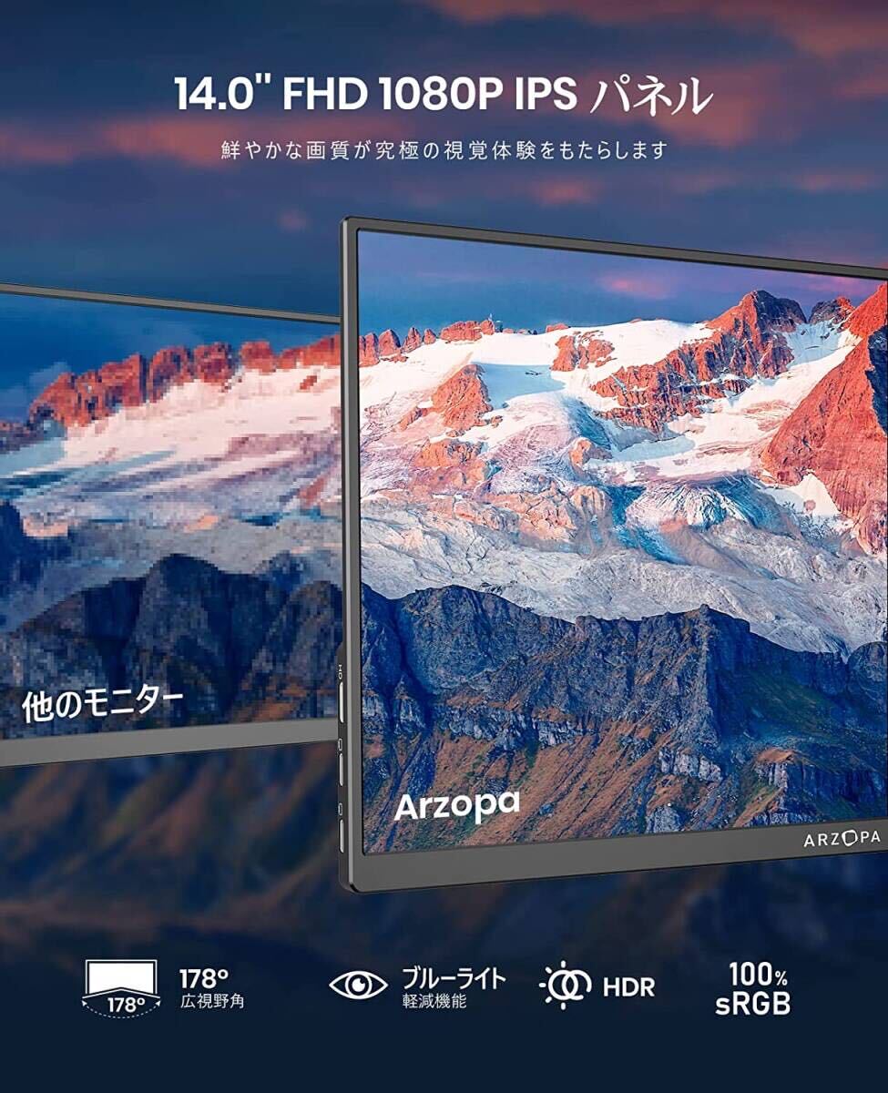 新品同様 ARZOPA A1 GAMUT SLIM モバイルモニター PORTABLE MONITOR モバイルモニター 約14インチ 送料無料 液晶ディスプレイ 1080フルHD 3の画像2