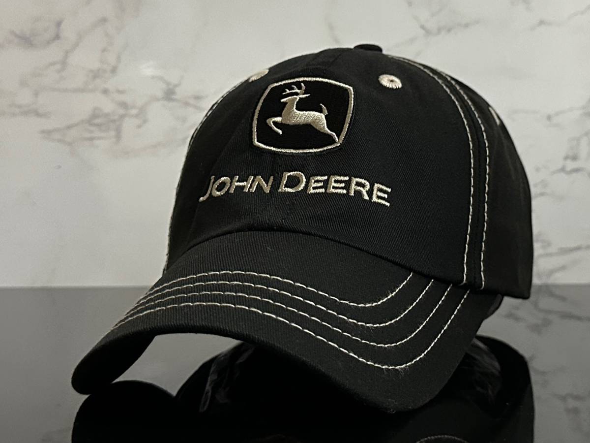 【未使用品】48D クール★JOHN DEERE ジョン・ディア キャップ 帽子CAP クールなブラックのコットン素材にライトグレーロゴ《FREEサイズ》_画像2