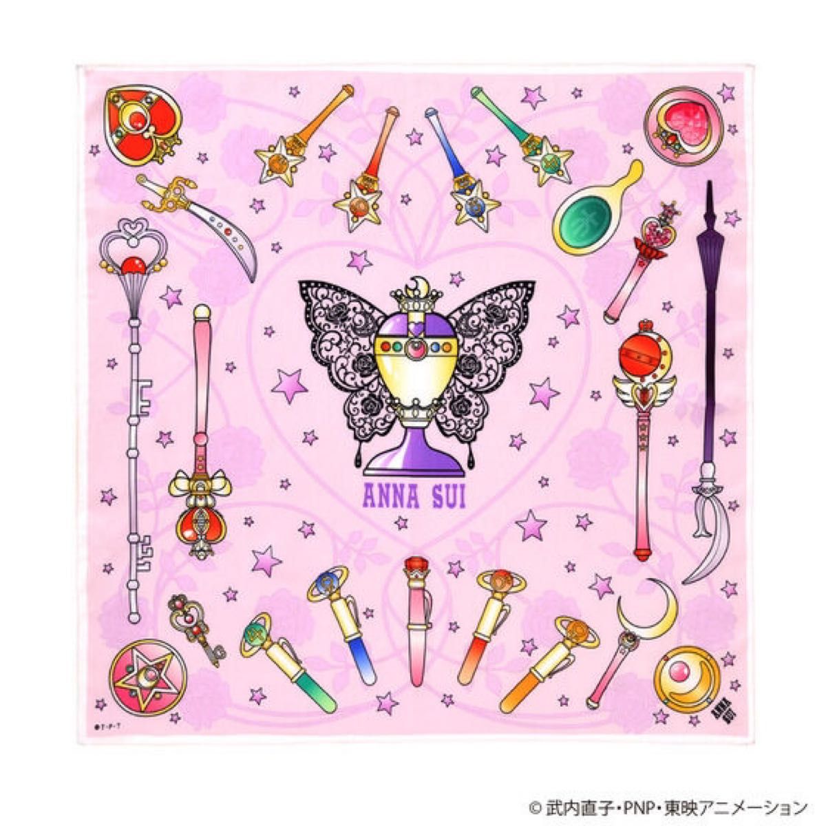 美少女戦士セーラームーン×ANNA SUI コラボ　 プリントハンカチ　レインボームーンカリス柄　大判　スカーフ　ハンカチ　ピンク