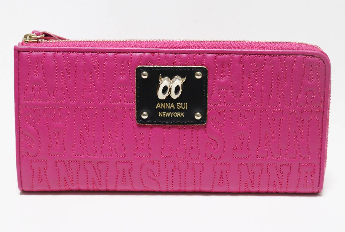 《ANNA SUI アナスイ》新品 おめめデザイン ポケット多数 キルティングレザー L字ファスナー式長財布 ウォレット A9581_画像2