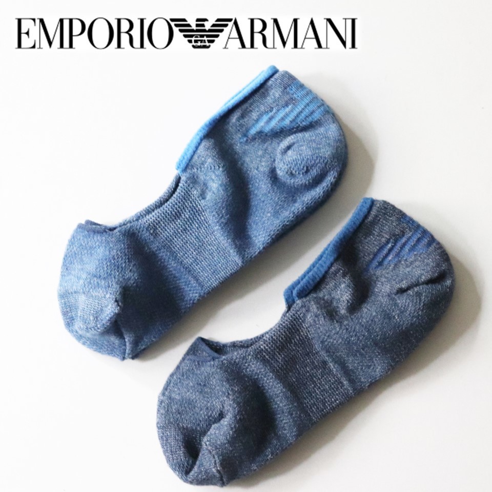《EMPORIO ARMANI エンポリオアルマーニ》箱付新品 くるぶしソックス2足セット 靴下 25~27cm プレゼントにも A9399_画像1