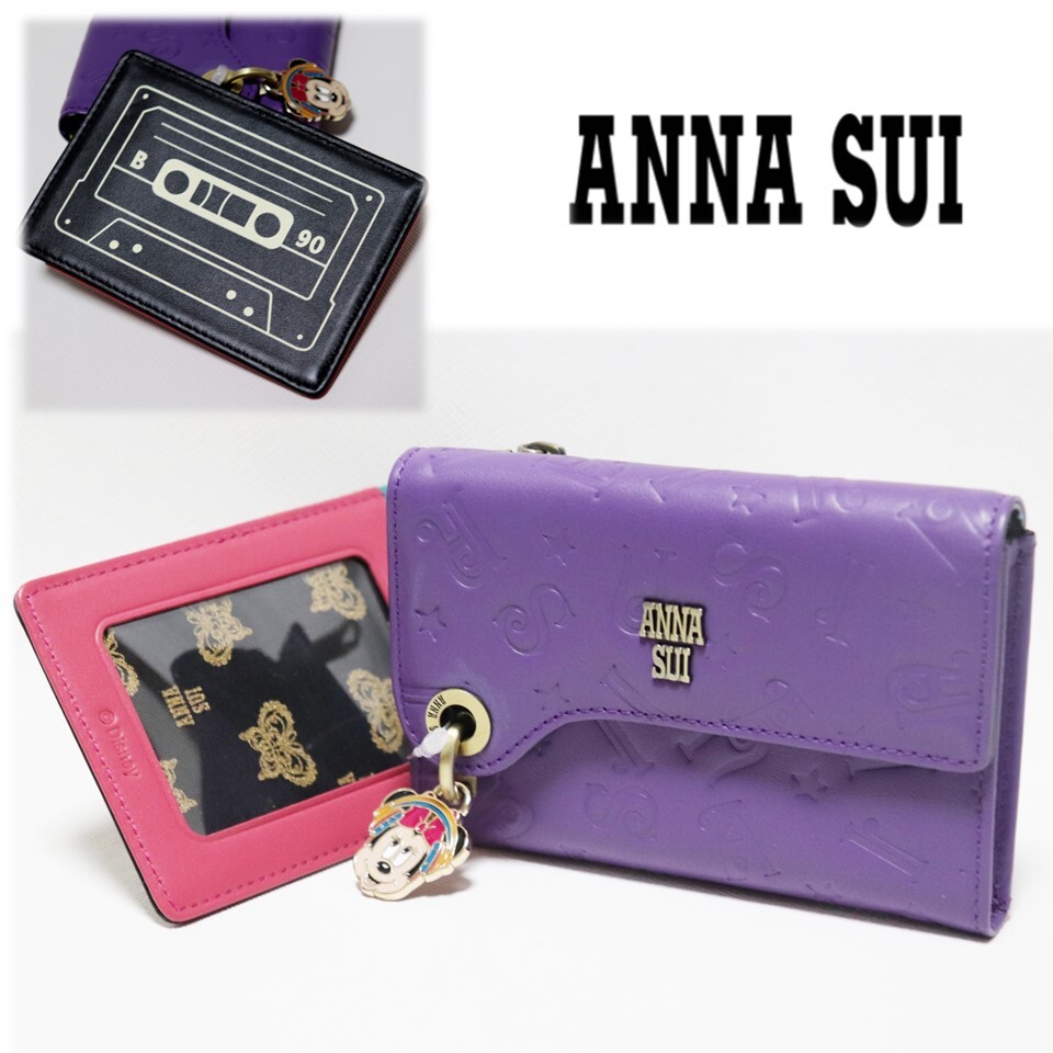 《ANNA SUI アナスイ&#215;ディズニー コラボ》新品 ミニーチャーム・パスケース付 レザーコインケース カードケース A9614