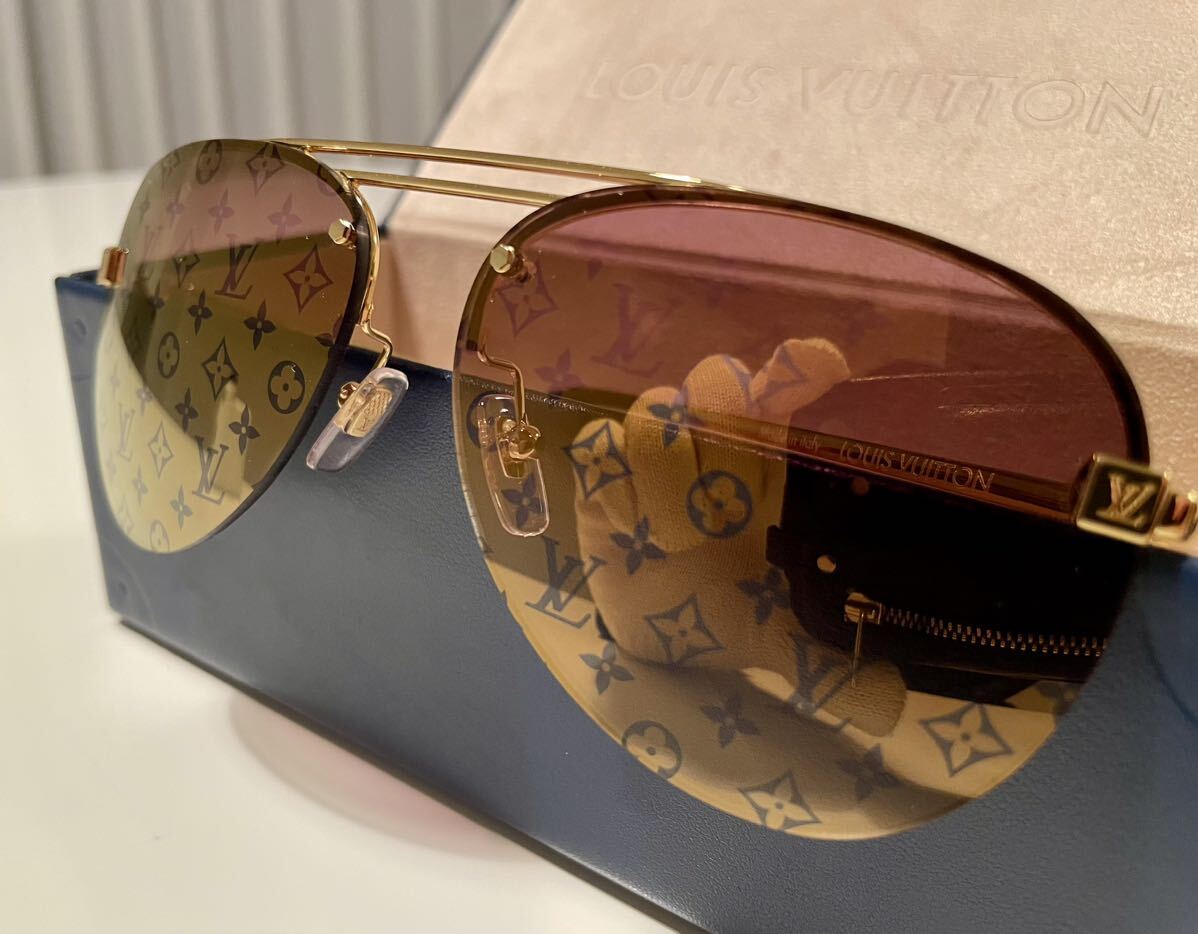 新品同様品 LOUISVUITTON ルイヴィトン クロックワイズ モノグラム ミラー ティアドロップ サングラス メガネ 眼鏡 ゴールドの画像3