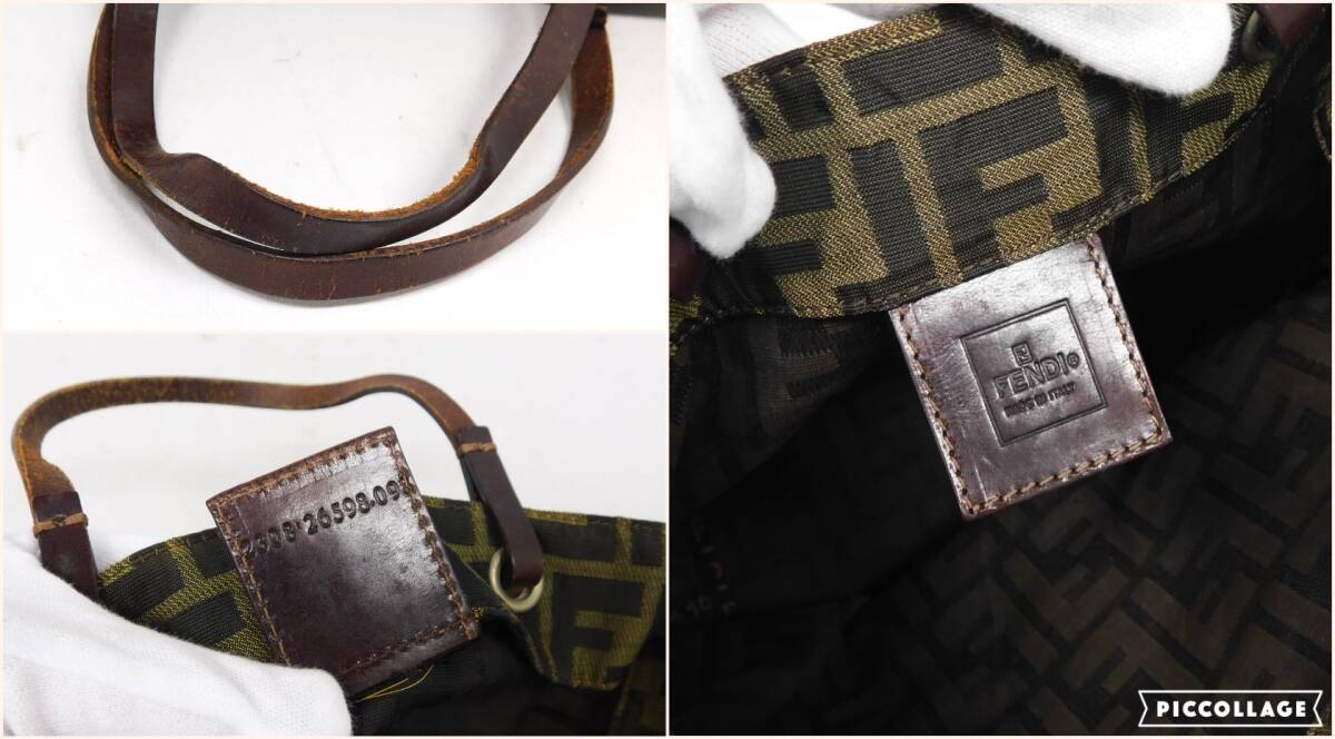 FENDI フェンディ ★ ズッカ柄 ミニトートバッグ キャンバス×レザー ブラウン系 Vintage_画像9