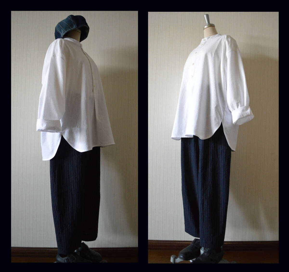 ※古布リメイク/男女兼用・白木綿のシンプルシャツ・古布※_出品中のパンツを合わせています