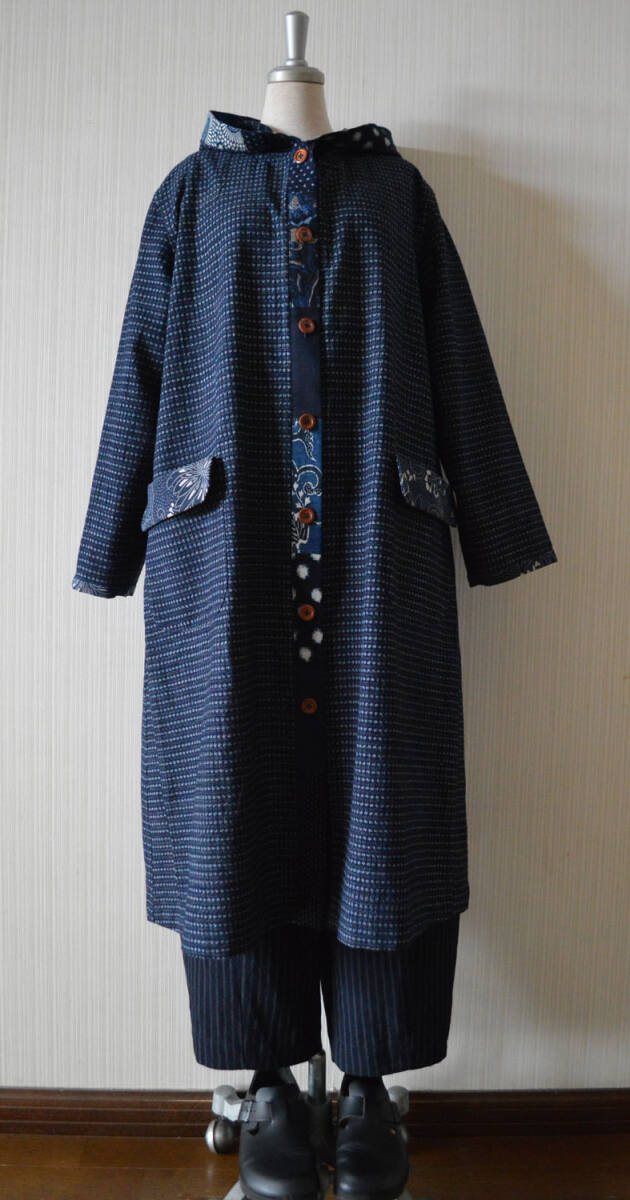 ※着物リメイク/藍染・縞木綿のバルーンパンツ・布団の側・古布※_出品中のフードコートを合わせました