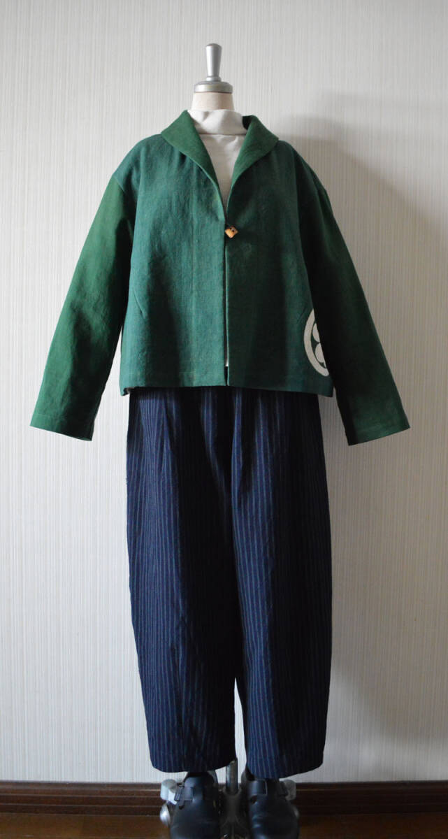 ※着物リメイク/藍染・縞木綿のバルーンパンツ・布団の側・古布※_ジャケットも出品中です