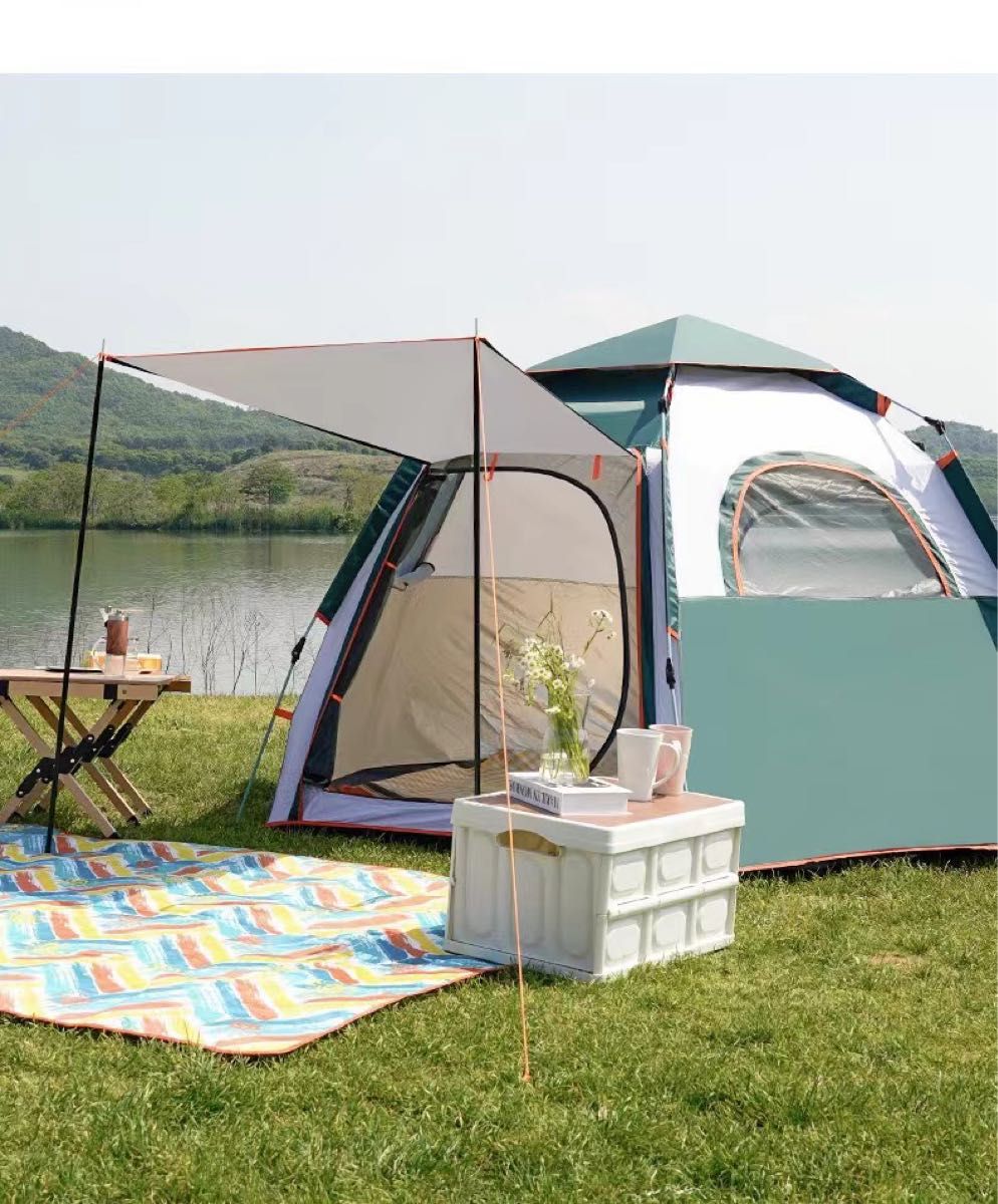 高品質キャンプ  六角テント ワンタッチテント 5-6人用 数秒設営 軽量