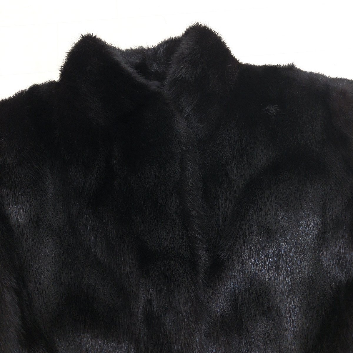 ★REAL MINK FUR COAT 最高級毛皮 ダークミンクファー セミロングコート 13(XL相当) 黒 ブラック リアルファー ゆったり 大きい 2L LL 婦人_画像4