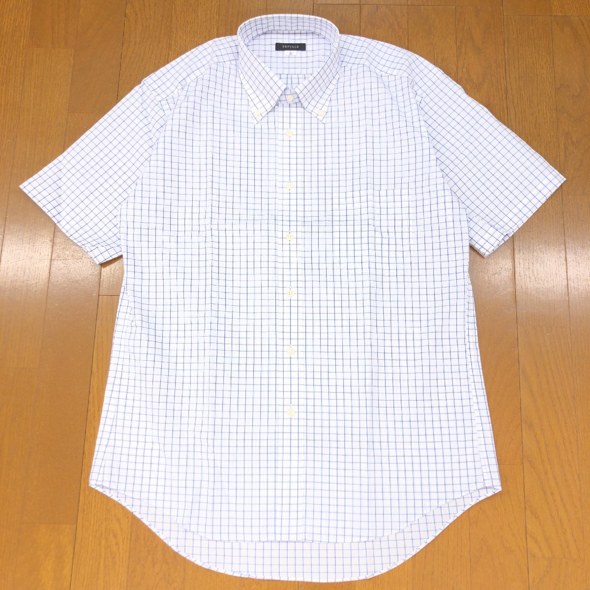 新品 TOPVALU トップバリュー 吸水速乾 ドライ B.D. チェック ワイシャツ 42(L) 白×紺 ホワイト ネイビー 半袖 カッターシャツ 未使用の画像1