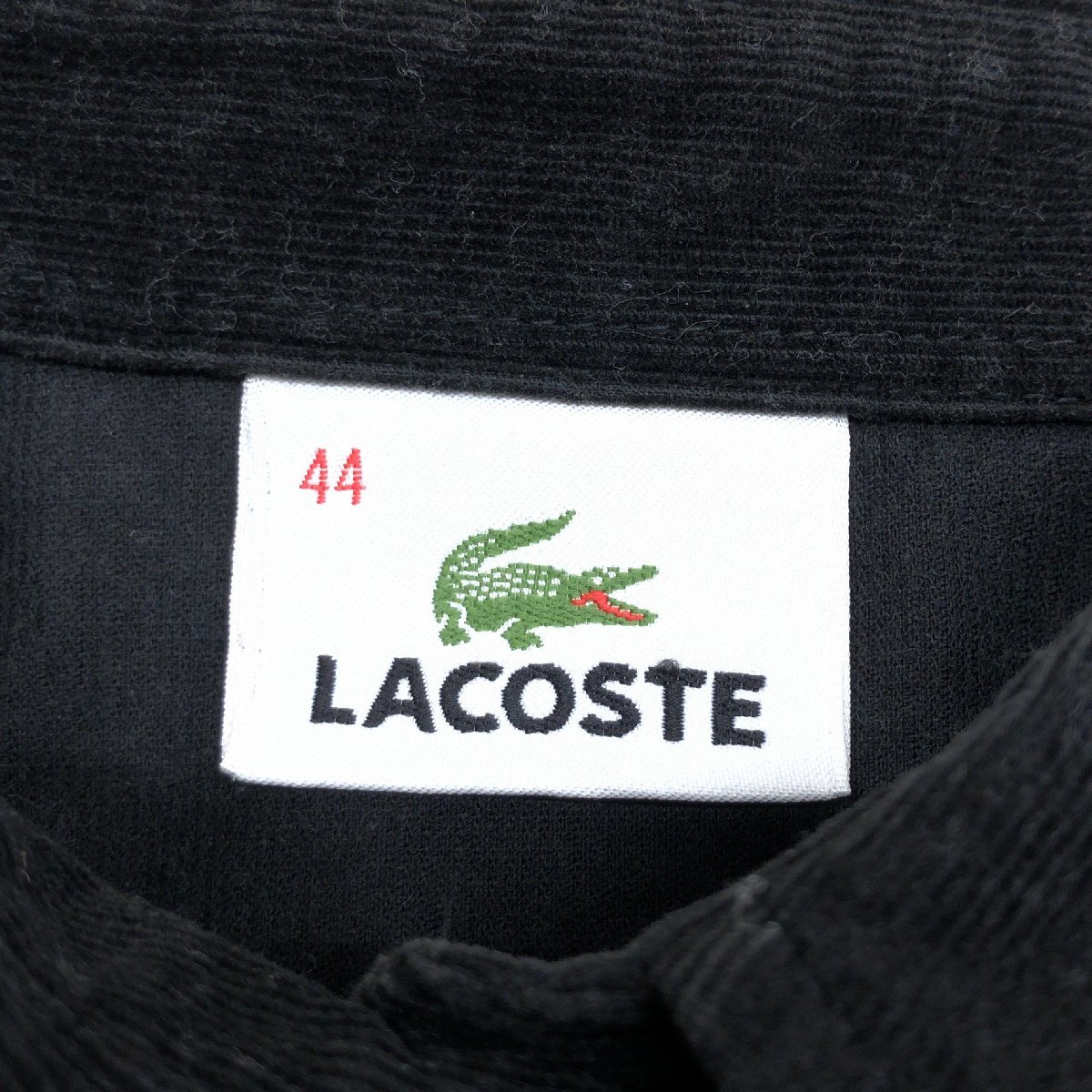 LACOSTE ラコステ ロゴ刺繍 ストレッチ コーデュロイ シャツ 44(2XL) 黒 ブラック 日本製 長袖 3L ゆったり 大きい 国内正規品 レディース_画像3