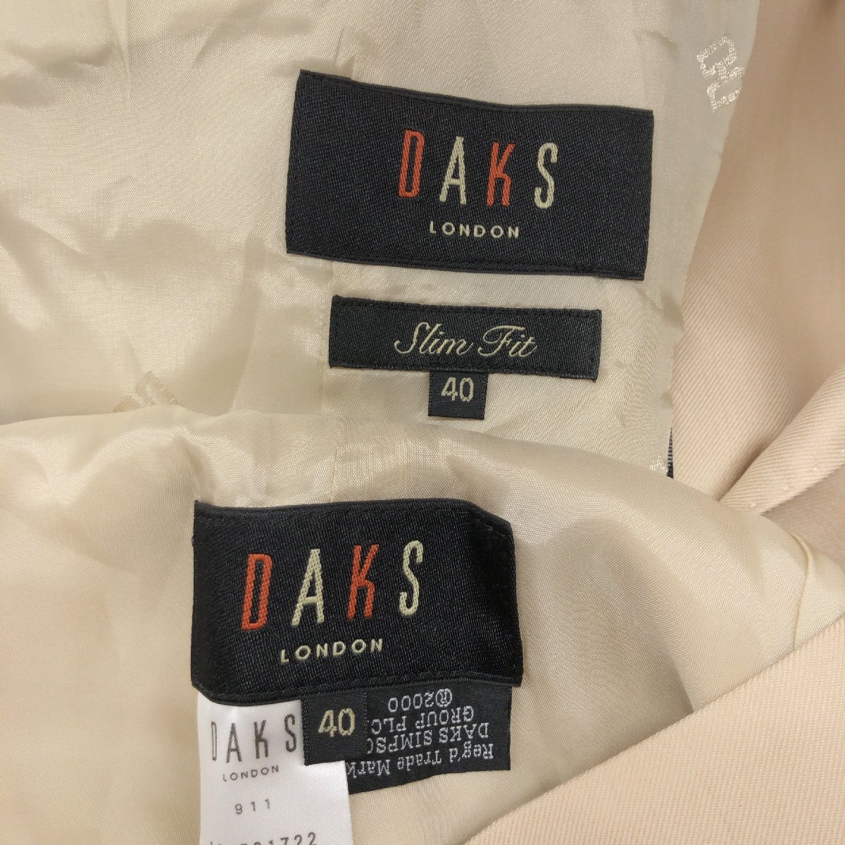 ●DAKS ダックス シルクブレンド ウール パンツ スーツ 上下セットアップ 40(L) ベージュ 日本製 ジャケット フォーマル 入学式 三共生興_画像3