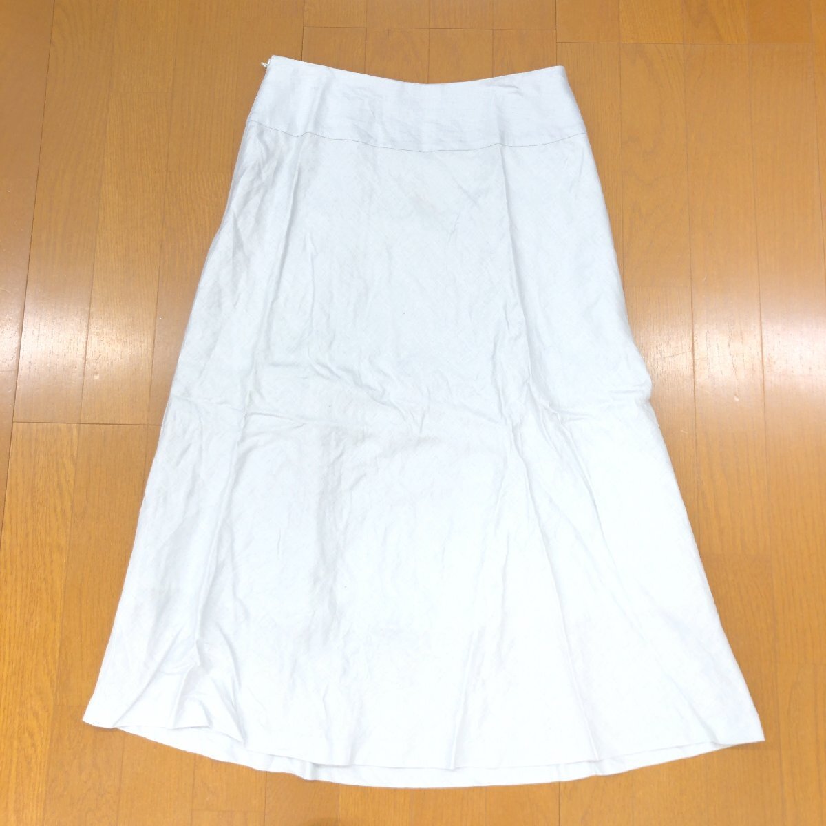 HANAE MORI ハナエモリ 麻 リネン100% フレアスカート 40(L) w72 ライトグレー系 日本製 ミモレ丈 国内正規品 レディース 女性用の画像2