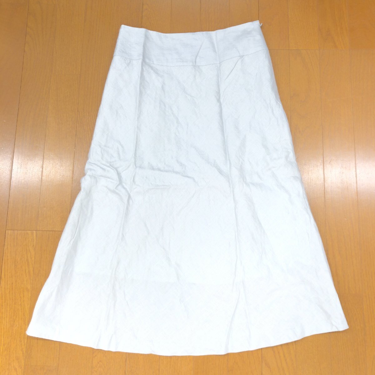 HANAE MORI ハナエモリ 麻 リネン100% フレアスカート 40(L) w72 ライトグレー系 日本製 ミモレ丈 国内正規品 レディース 女性用の画像1