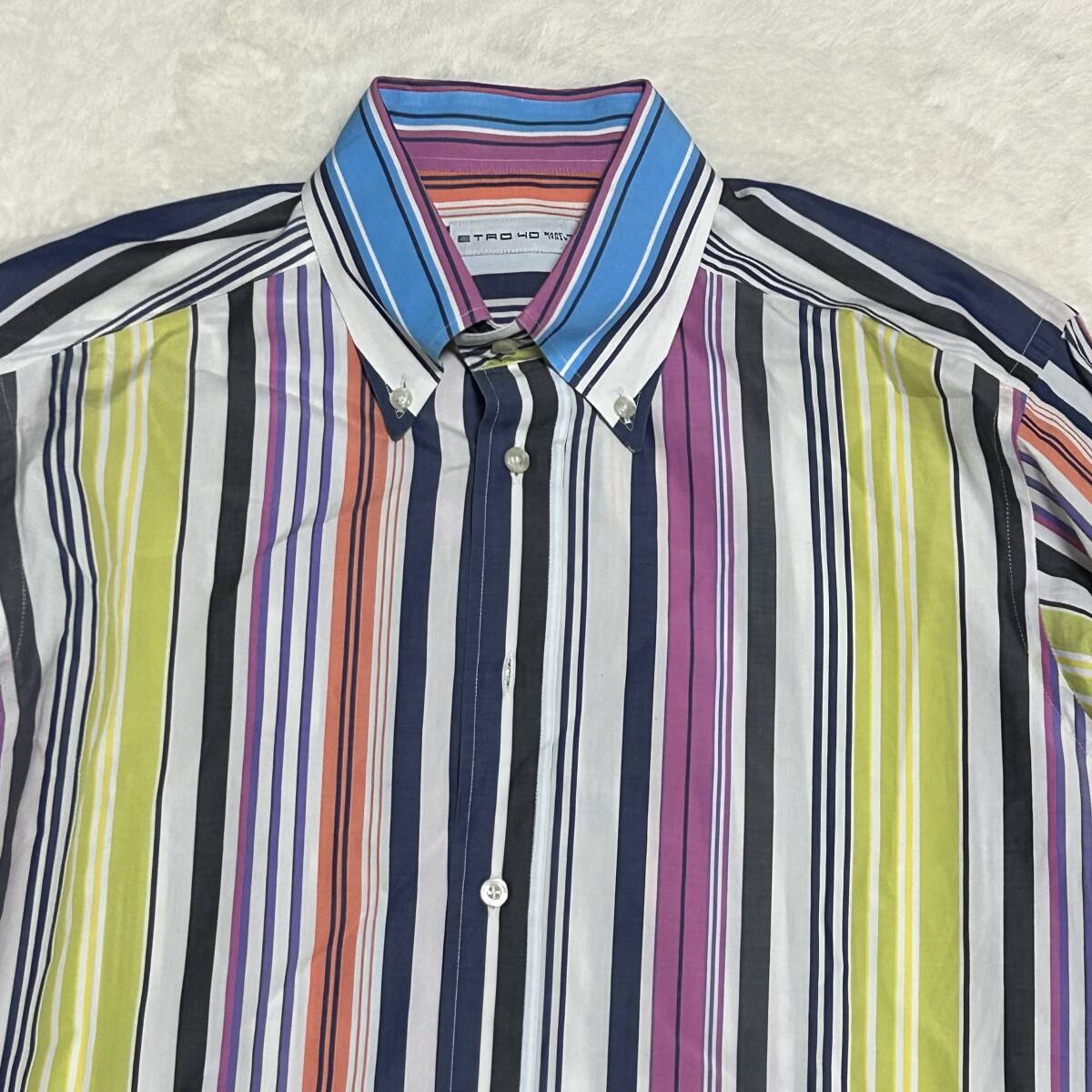  ultimate beautiful goods Etro ETRO button down long sleeve shirt multi stripe 40 Japan size L green pink through year Italy made 