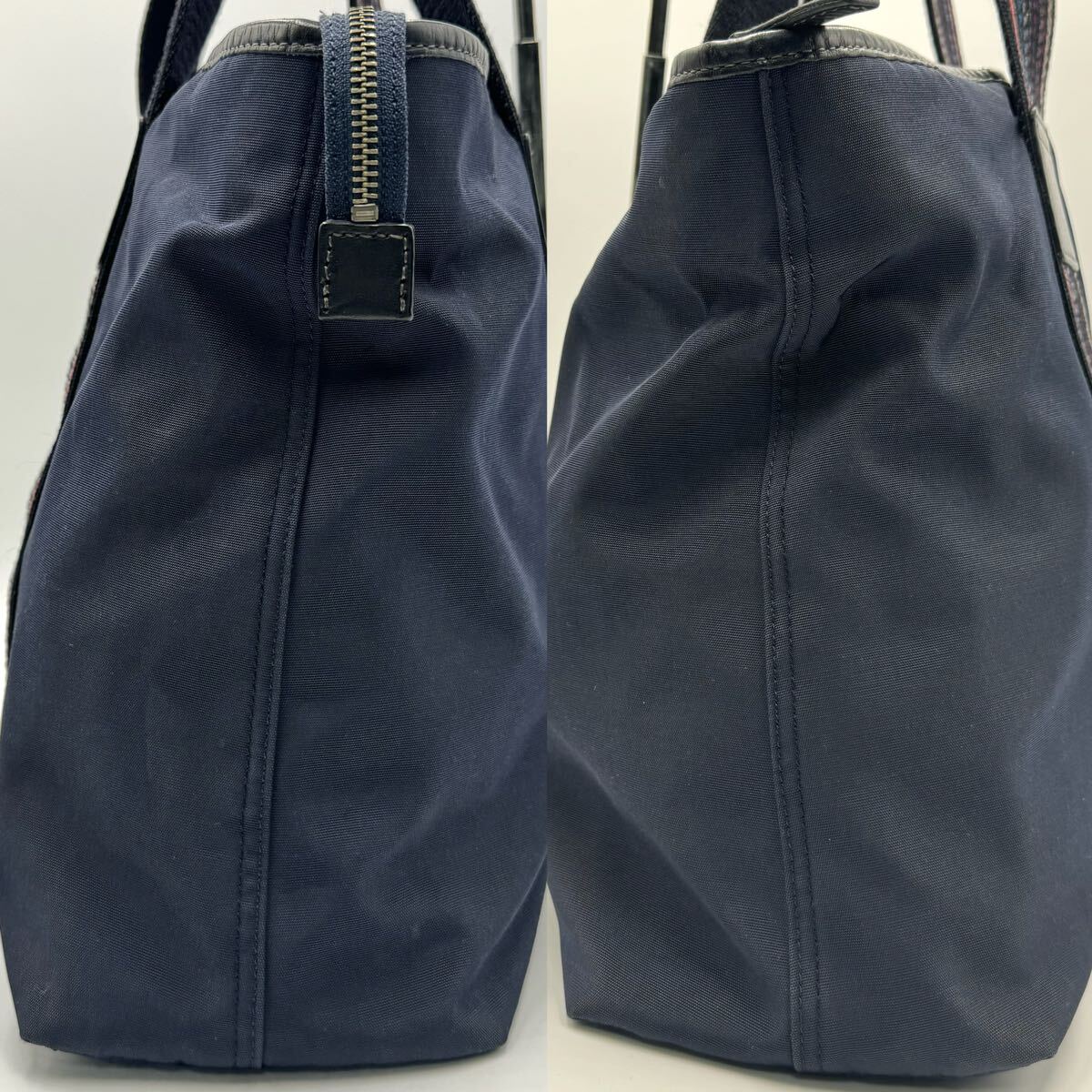 1 jpy ~[ rare ]Paul Smith Paul Smith multi stripe men's tote bag shoulder ..A4 high capacity business nylon leather original leather navy 