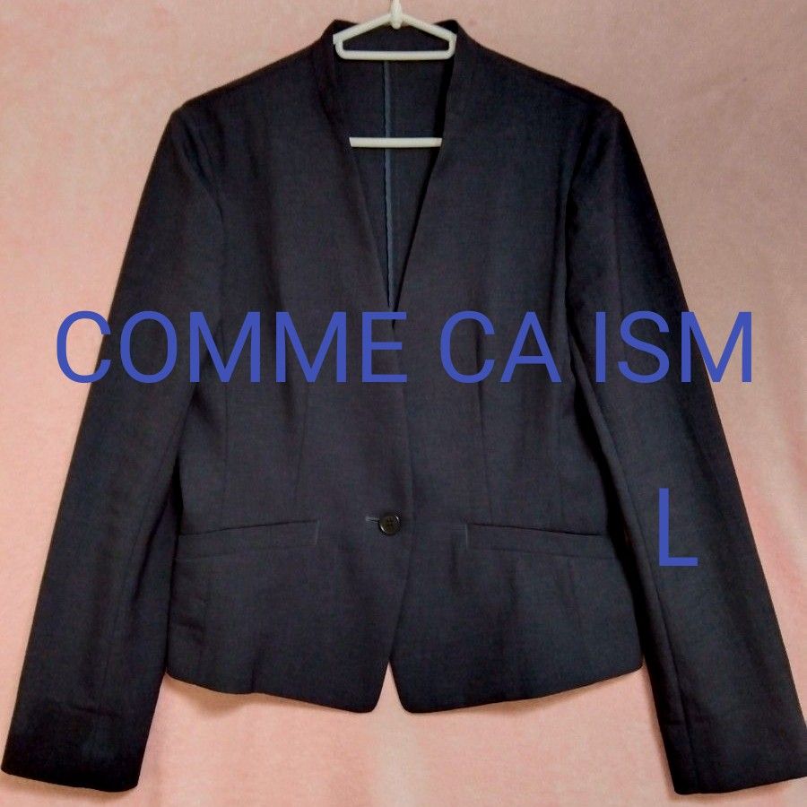 【COMME CA ISM☆コムサイズム】Ｖカラー　ノーカラー　ストレッチサマージャケット　ブラック　ワンボタン　11号　L