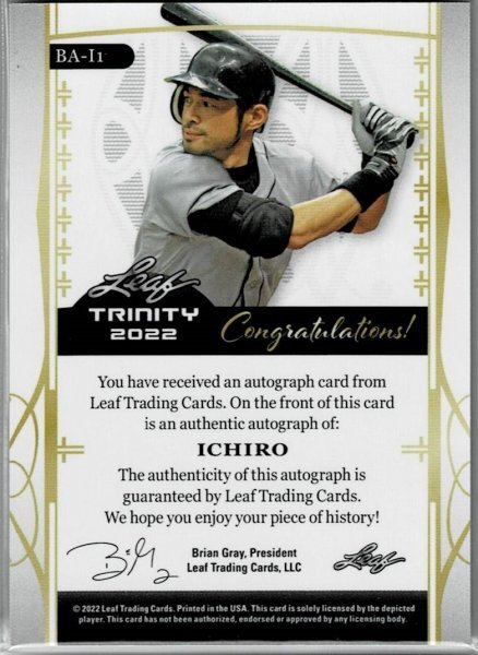 MLB☆イチロー 22 Lead Trinity Gold 50枚限定直筆サインカード_画像2