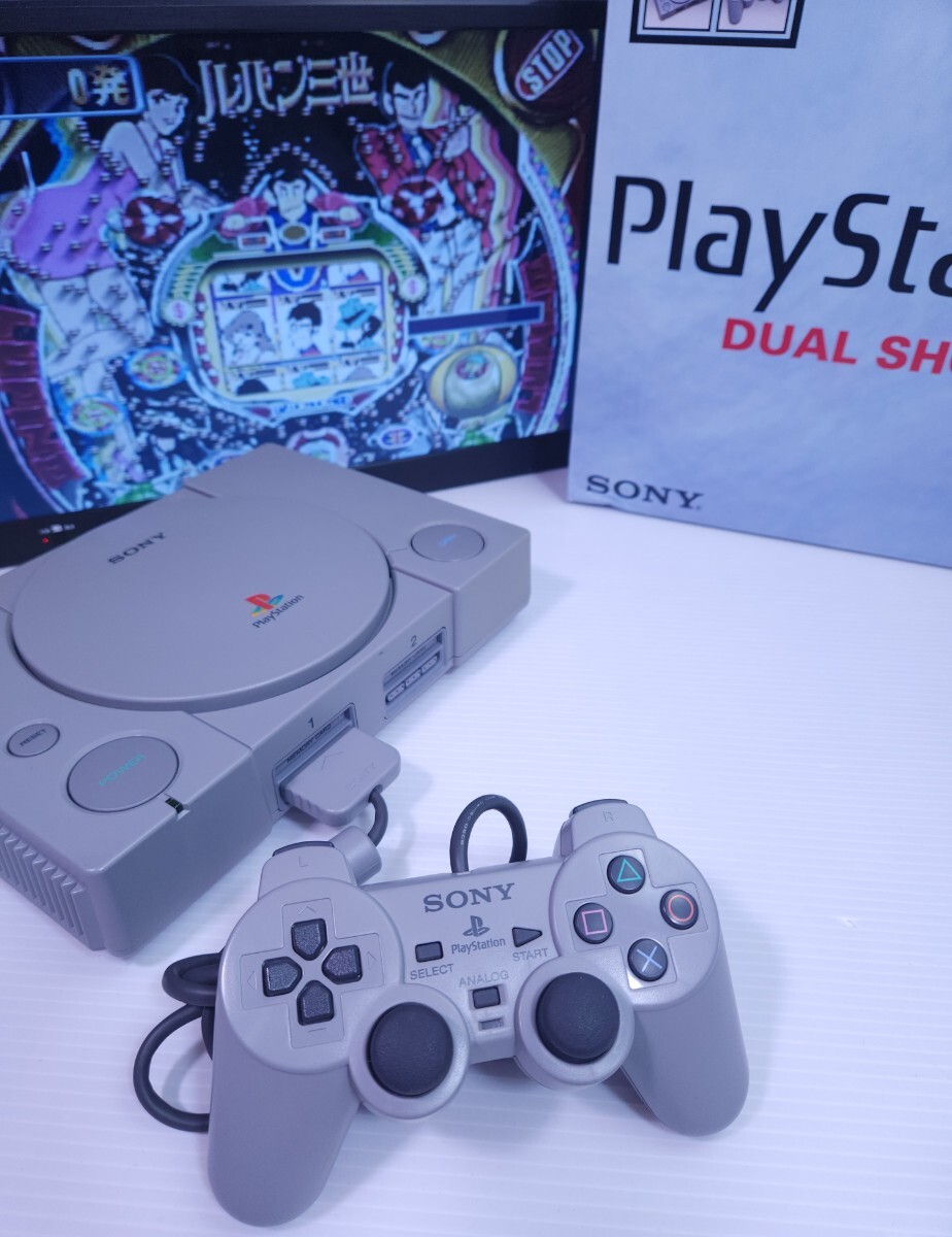 レトロゲーム 美品/ 動作品 PS1 PlayStationプレイステーション1 SCPH-9000 箱付き 純正 コントローラ, AVケーブル 付 希少品(M-71)_画像2