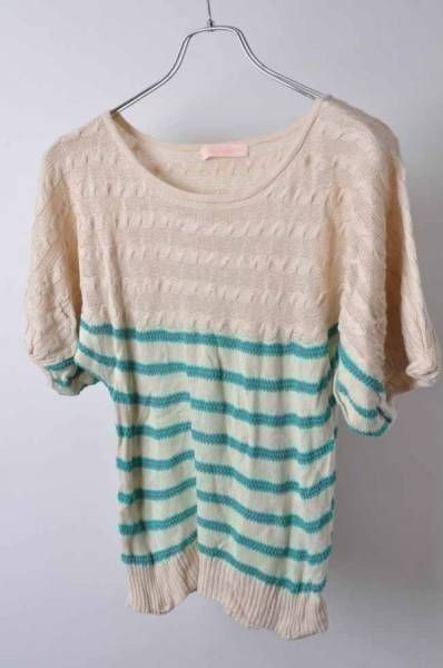 wqw1970 BEAMS HEART beige + green group short sleeves knitted sweater F