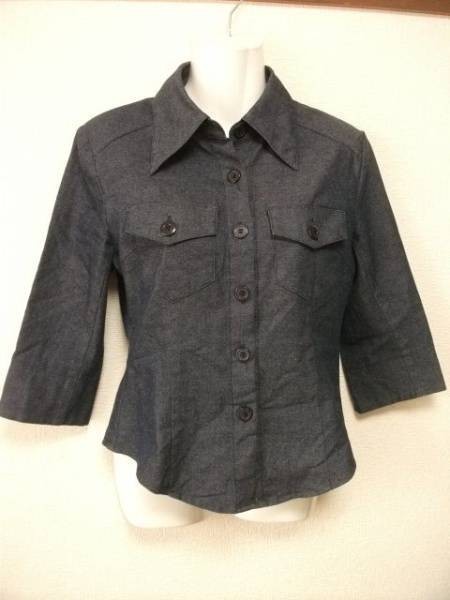 assk3-10*CECIL Mc BEE/ Cecil McBee 7 minute sleeve Denim manner shirt casual tops navy blue series cotton . material 