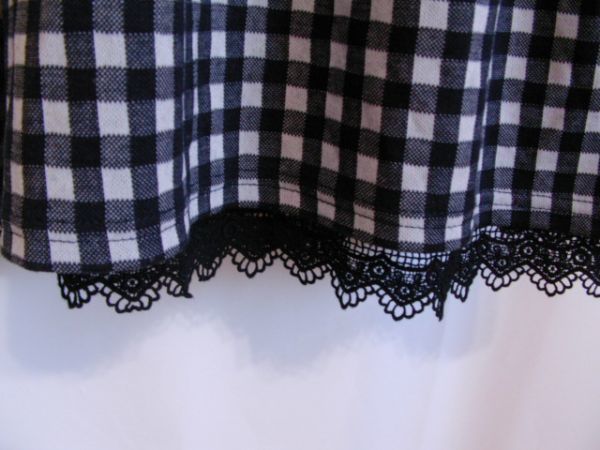 ssyy156 JAYRO White short sleeves One-piece black × white # check pattern # waist rubber switch flair skirt race M size 