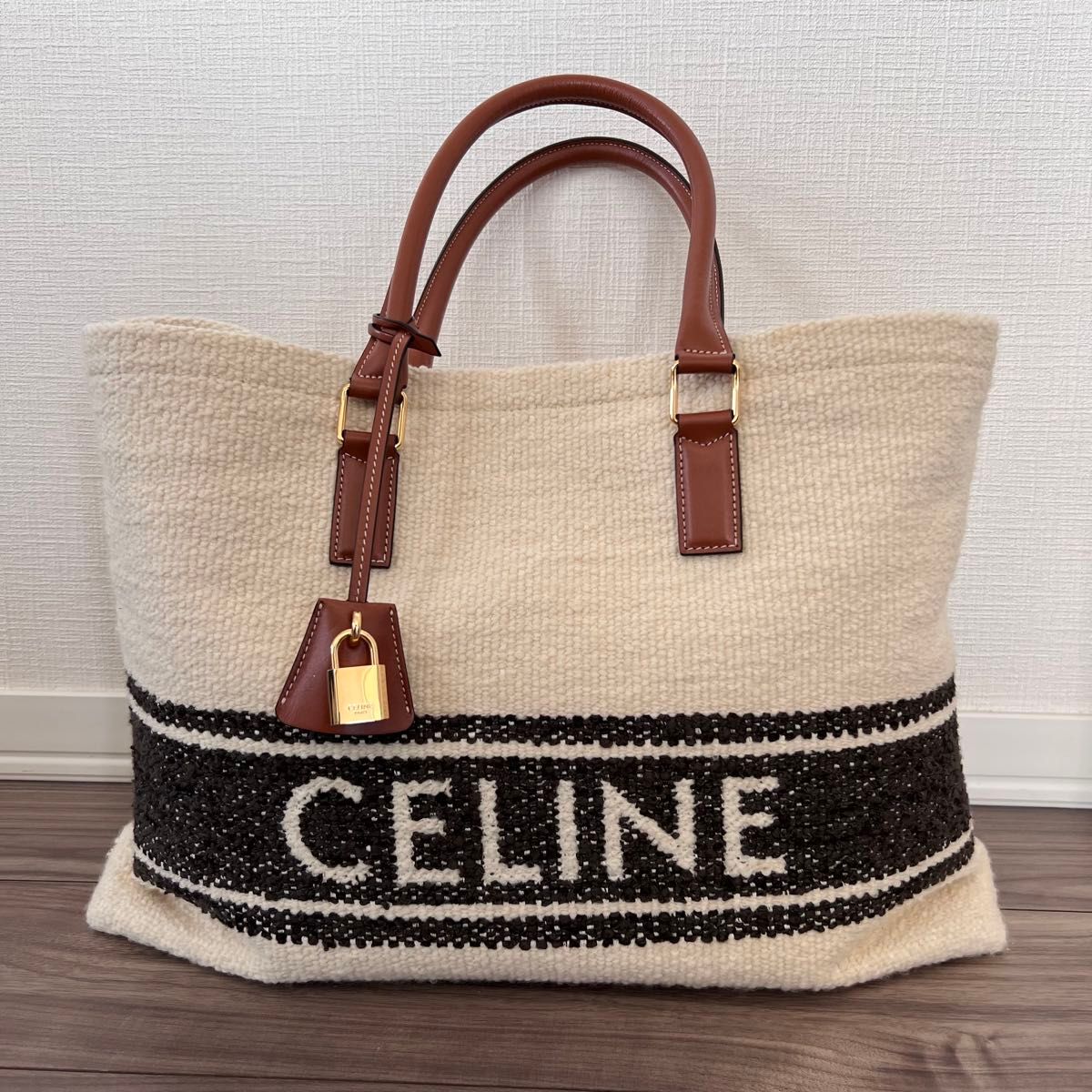 ホリゾンタル　CELINE カバ  プラン ソレイユ　テキスタイル＆カーフスキン　 トートバッグ　セリーヌ