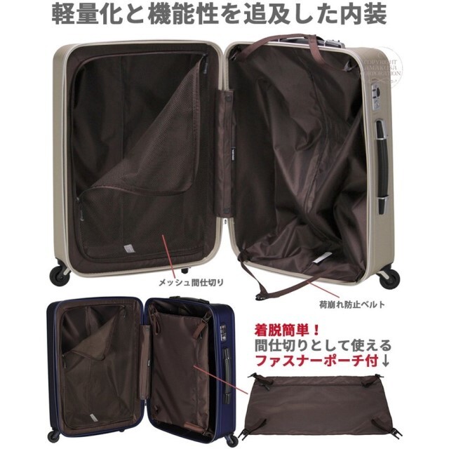 未使用 スーツケース mサイズ 中型大型 超軽量 大容量 キャリーケース ゼログラ ZER2088 56 3泊4泊5泊 60L 静音 ビジネス ブラック 黒 M541_画像7