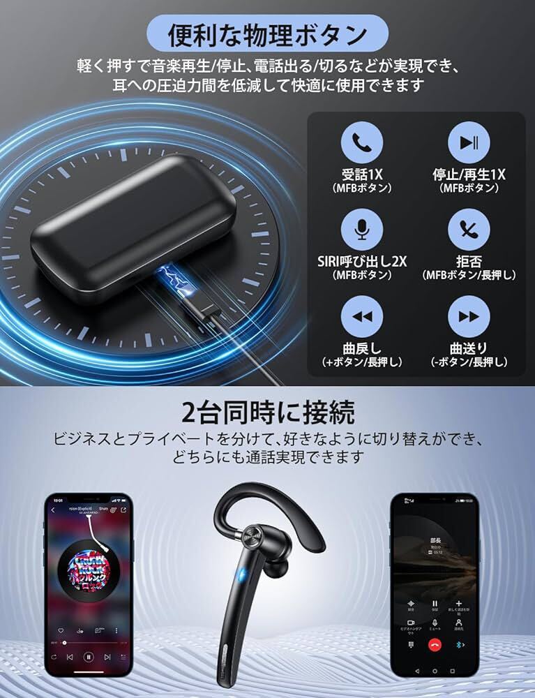  【2023年秋初売り Bluetooth ヘッドセット】Bluetooth 5.3 チップ搭載 超長360待受時間 Bluetoothイヤホン 片耳 