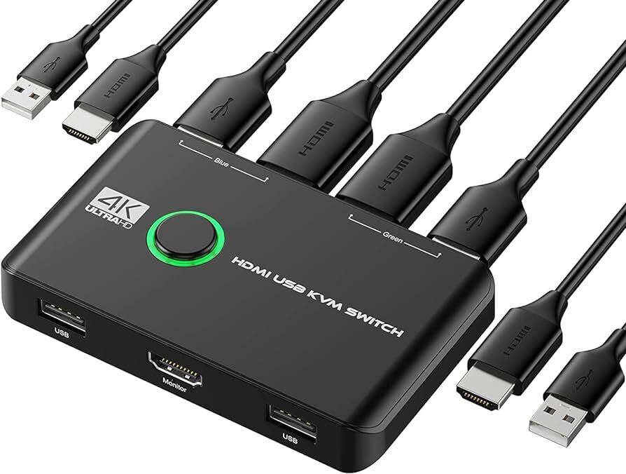 MWIN 4K KVMスイッチ-HDMI KVM切替器 2入力1出力、2台のコンピューター用のUSB HDMIスイッチ