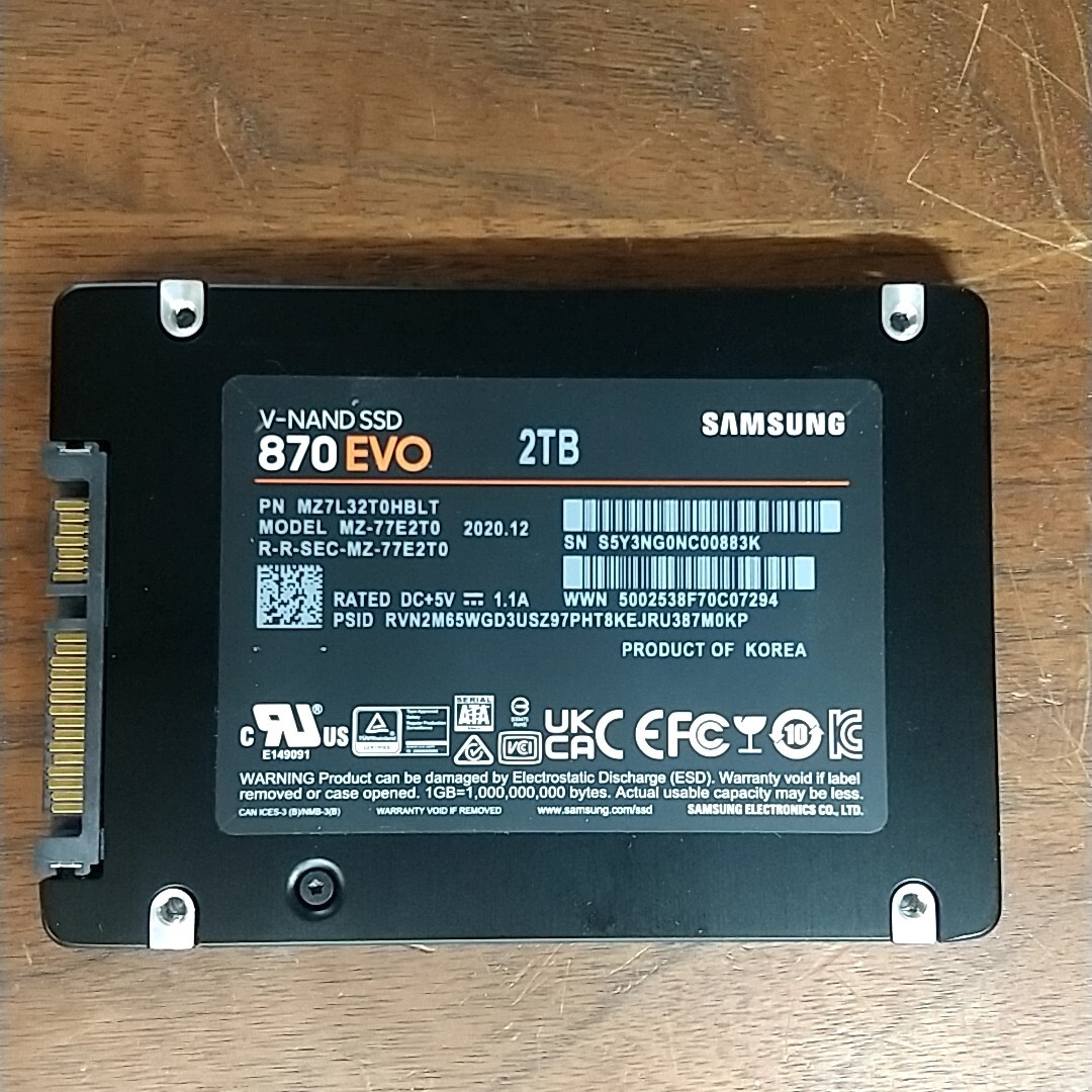 【動作確認済】SAMSUNG 870EVO SSD 2TB 使用時間22905ｈ 2.5インチ PCパーツ_画像2