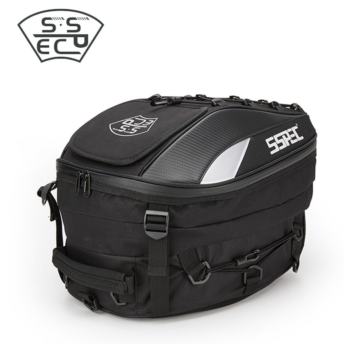 SSPEC バイク用 シートバッグ 拡張機能あり ヘルメットバッグ 撥水 防水 耐久性 固定ベルト付き_画像5