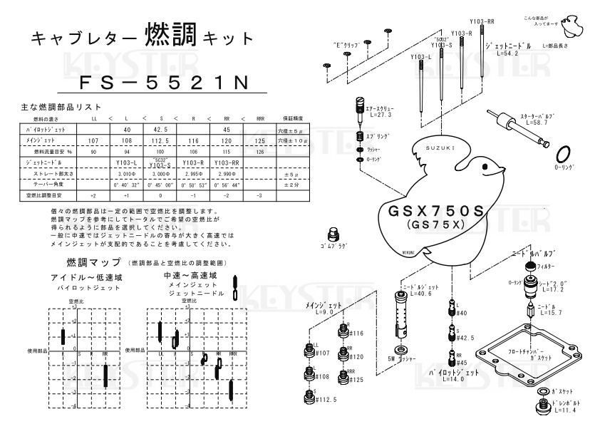 ■ FS-5521N  GSX750S  GS75X キャブレター リペアキット キースター 燃調キット ５の画像3