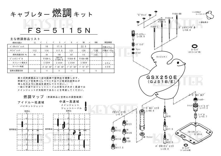 ■ FS-5115N GSX250E GJ51B GJ51E キャブレター リペアキット キースター KEYSTER 燃調キット4の画像3