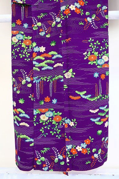 [ кимоно fi] античный мелкий рисунок фиолетовый цвет длина 145cm глициния сосна bi bit Taisho роман retro натуральный шелк совершенно новый kimono.15683
