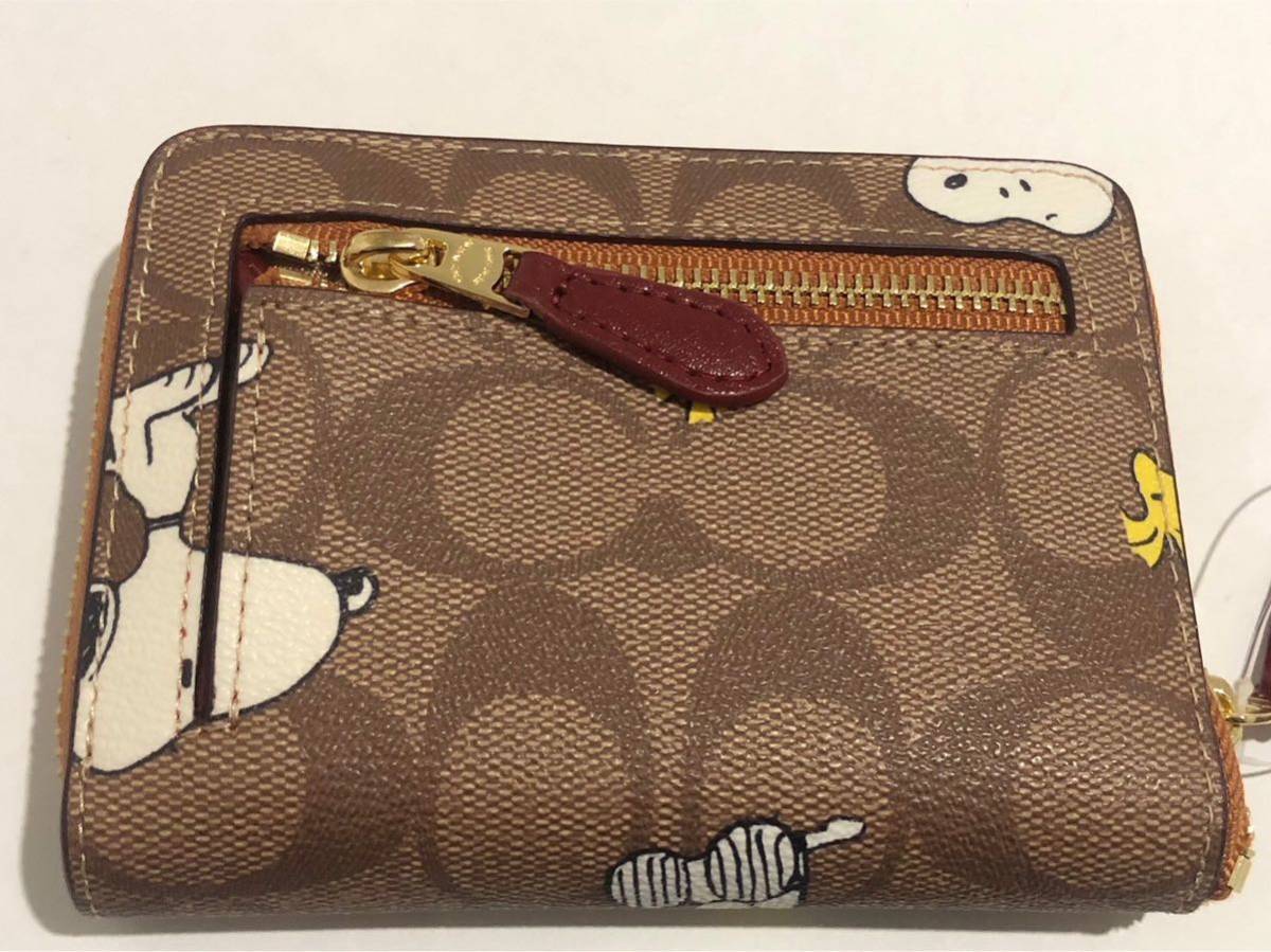 ［1円スタート］COACH コーチ　スヌーピー コラボ ピーナッツ 二つ折り財布　カーキ × レッドウッドマルチ　CE704_画像3