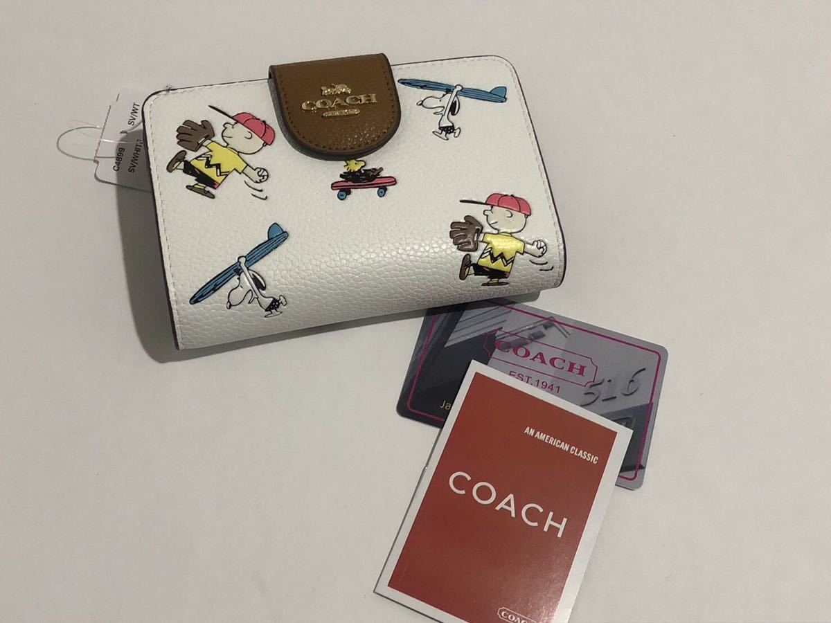 ［1円スタート］COACH コーチ　スヌーピー コラボ PEANUTS 折り財布　ファスナー　チャークマルチカラー　新品未使用　c4899_画像1