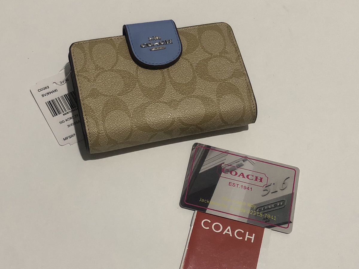 ［1円スタート］COACH コーチ　折財布　二つ折り　　カーキブルー　新品未使用　c0082_画像1