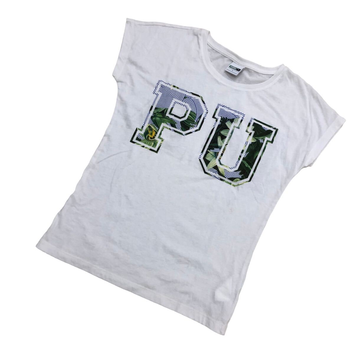 NS119 PUMA プーマ Tシャツ 半袖Tシャツ トップス 半袖 カットソー プリントTシャツ ロゴT レディース S ホワイト 白_画像1