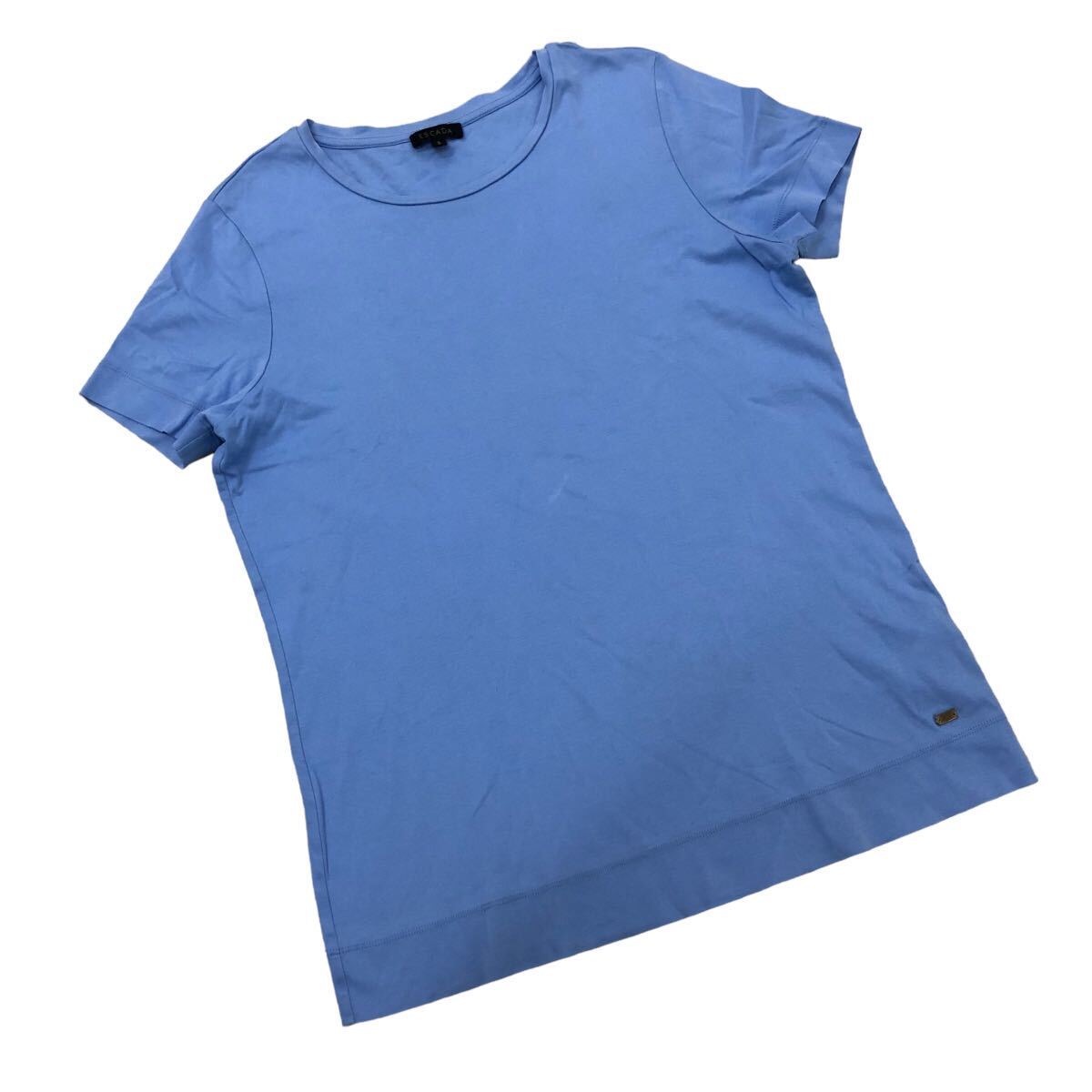 NB212-24 ESCADA エスカーダ 半袖 Tシャツ シャツ カットソー トップス コットン 100% ライトブルー 水色 レディース S_画像7
