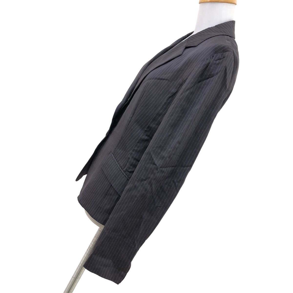 NS121 日本製 INDIVI インディヴィ ジャケット テーラードジャケット 上着 羽織り ピンストライプ 綿混 レディース 38 グレー_画像4