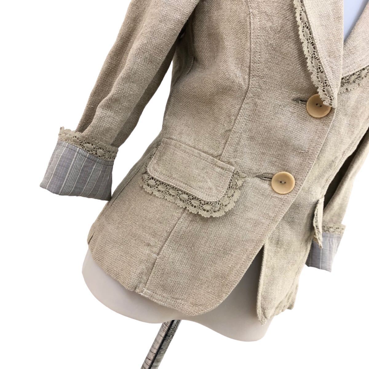 S194 Max&Co. マックスアンドコー 麻100% ジャケット 上着 羽織り トップス リネン レディース 40 ベージュ_画像3