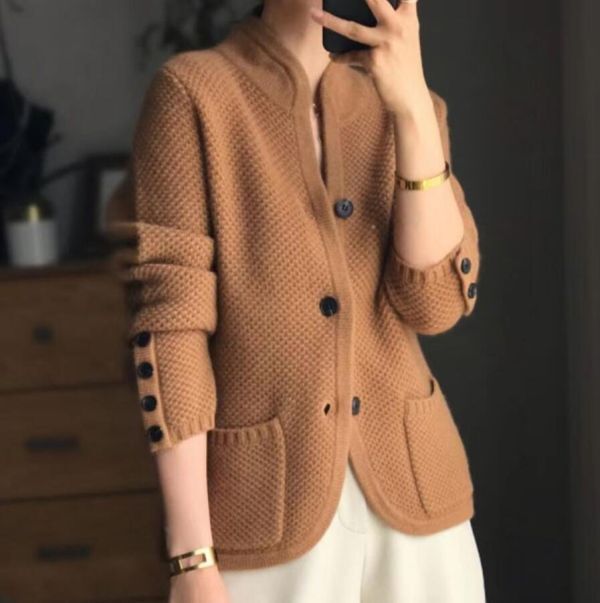  new arrival / beautiful . adult knitted cardigan short coat cashmere . soft warm knitted sweater feeling of luxury full load outer / beige 