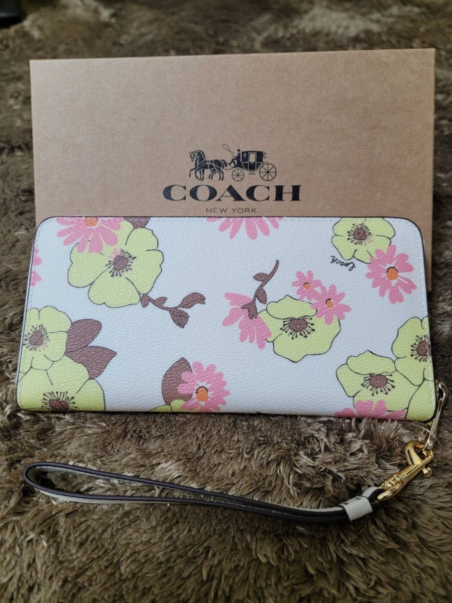 【1スタ】C-309 新品未使用 COACH フローラル クラスター プリント ロング ジップ アラウンド ウォレット ストラップ付き_画像2