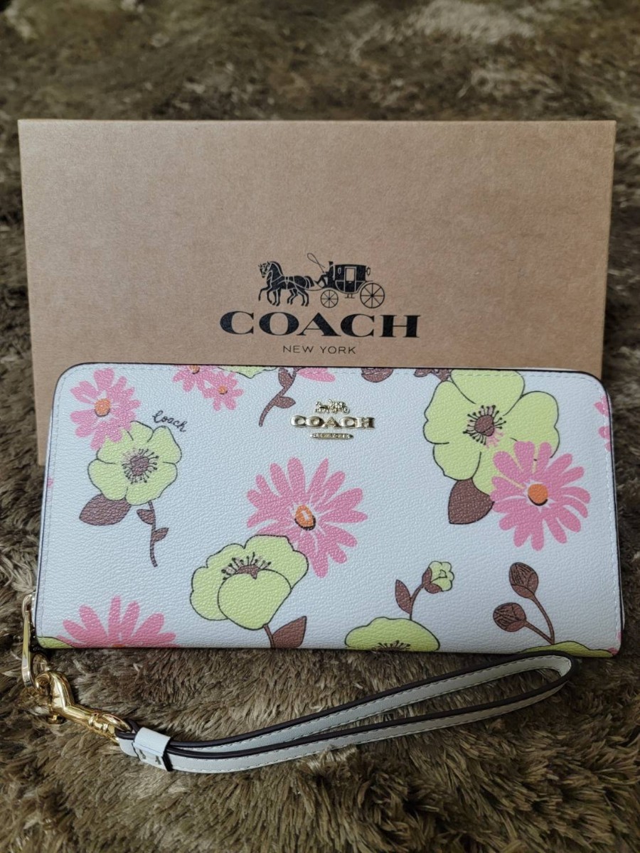 【1スタ】C-309 新品未使用 COACH フローラル クラスター プリント ロング ジップ アラウンド ウォレット ストラップ付き_画像1