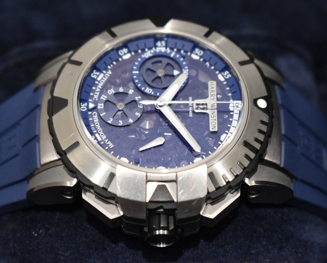 定価426万 国内正規 ハリーウィンストン オーシャンスポーツクロノグラフ OCSACH44ZZ007 ザリウム 自動巻き 腕時計 付属品完備_ベゼルにスレ