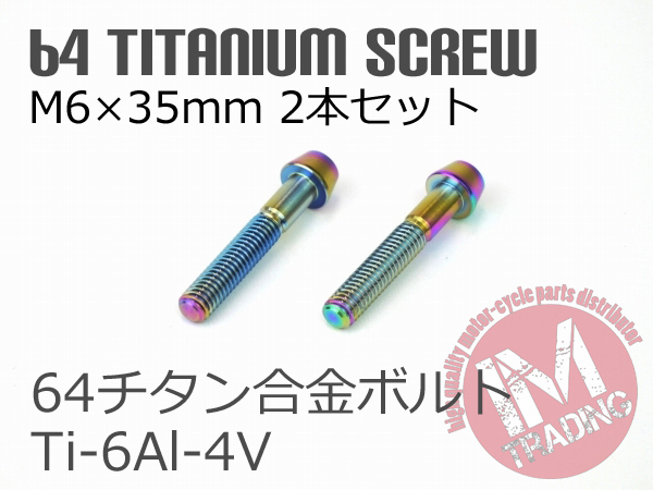 64チタン合金ボルト M6×35mm P1.0 2本セット テーパーキャップ ゆうパケット対応 焼き色有り Ti-6Al-4V_画像3